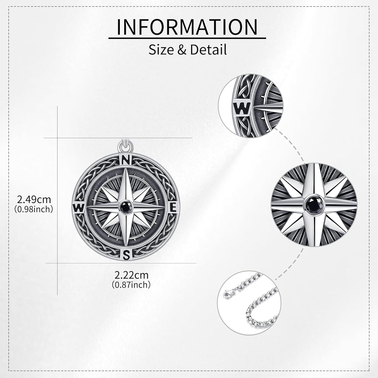 Compass Necklace S925 Sterling Silver Celtic Knot Pendant