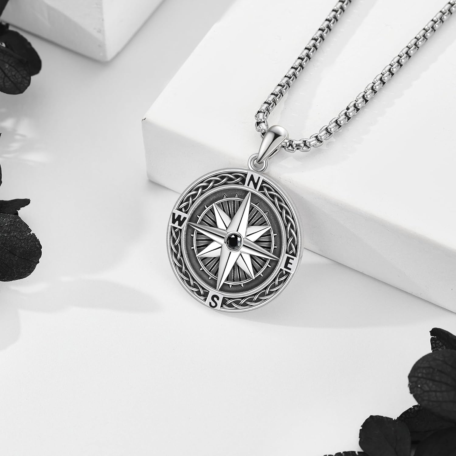 Compass Necklace S925 Sterling Silver Celtic Knot Pendant