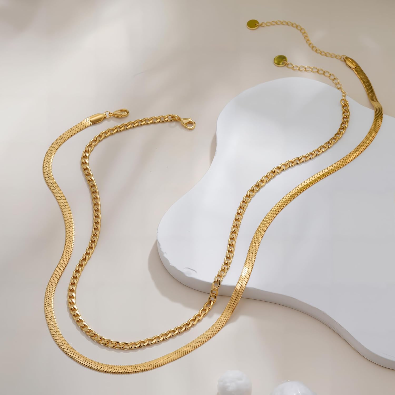 Herringbone Necklace for Women Review Dainty 14K Gold Plated Snake Chain Choker Layered Necklace