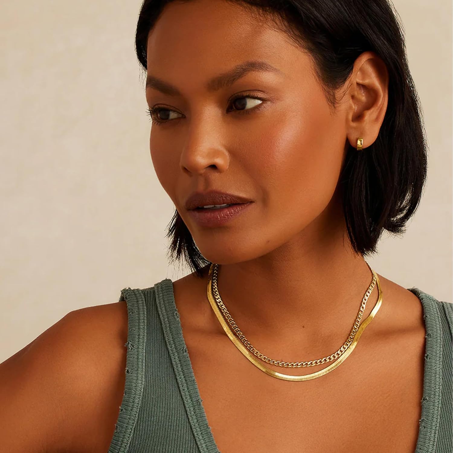 Herringbone Necklace for Women Review Dainty 14K Gold Plated Snake Chain Choker Layered Necklace