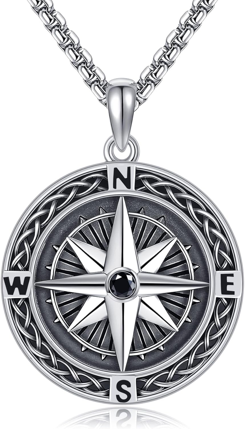 Compass Necklace S925 Sterling Silver Celtic Knot Pendant