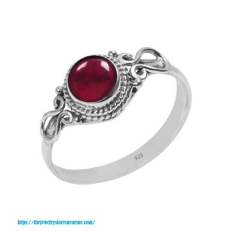 Natural Gemstone Garnet Round Stone Handmade 925 Sterling Silver 6 Solitaire Rings for Women Girls Minimalist Birthstone Gift