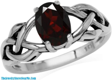 Natural Gemstone Oval Shape Garnet 925 Sterling Silver Celtic Knot Solitaire Ring Silvershake 1.4ct. 8X6mm Size 9