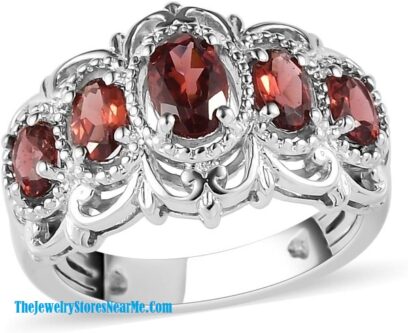 Natural Gemstones LC Red Garnet Platinum Plated Engagement Rings for Women