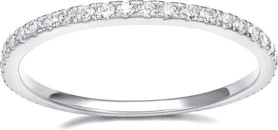 A Symbol of Elegance: EAMTI 2mm 925 Sterling Silver Cubic Zirconia Half Eternity Stackable Engagement band.