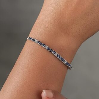 Gem Stone King Blue Sapphire & Diamond Tennis Bracelet | 925 Sterling Silver Elegance